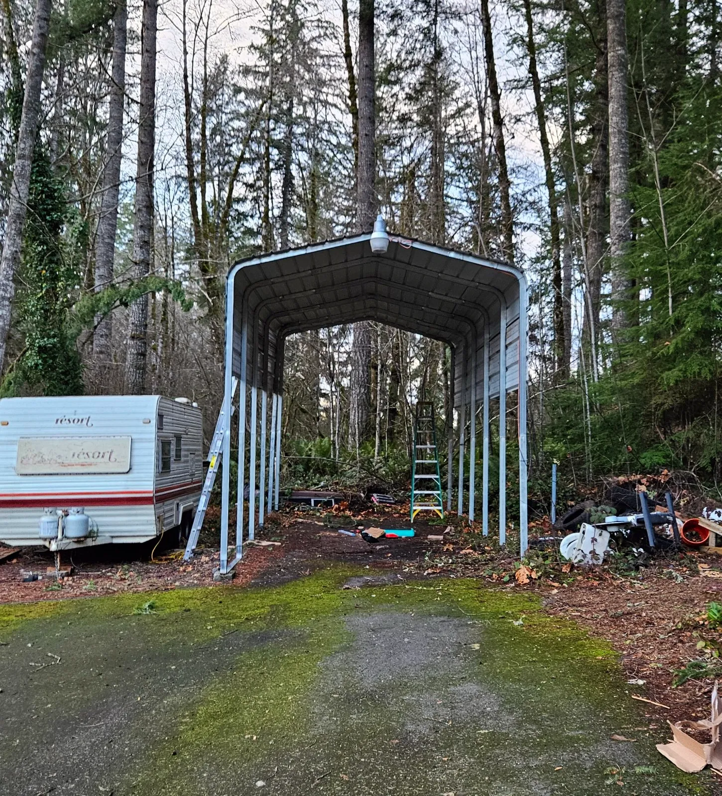 Metal carport assembled and installed