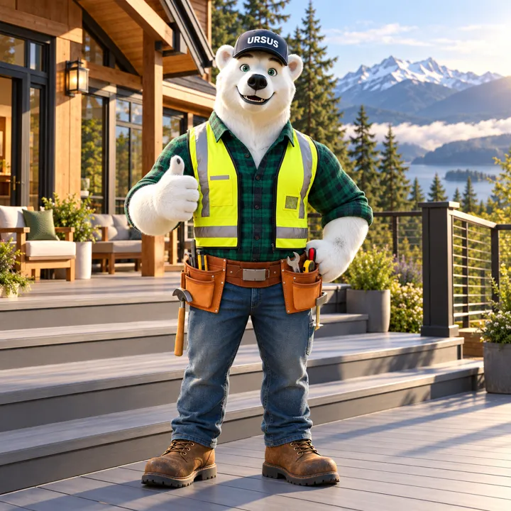 Ursus polar bear mascot giving a thumbs up on a new deck
